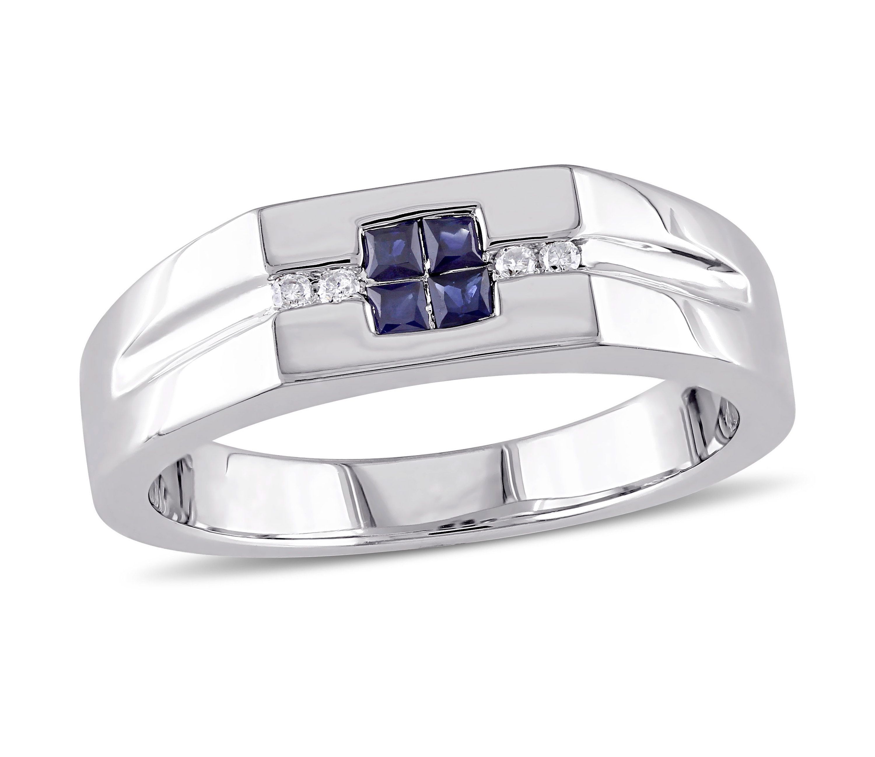 1/10 ct. t.w. Diamond and Sapphire Mens Ring in Sterling Silver