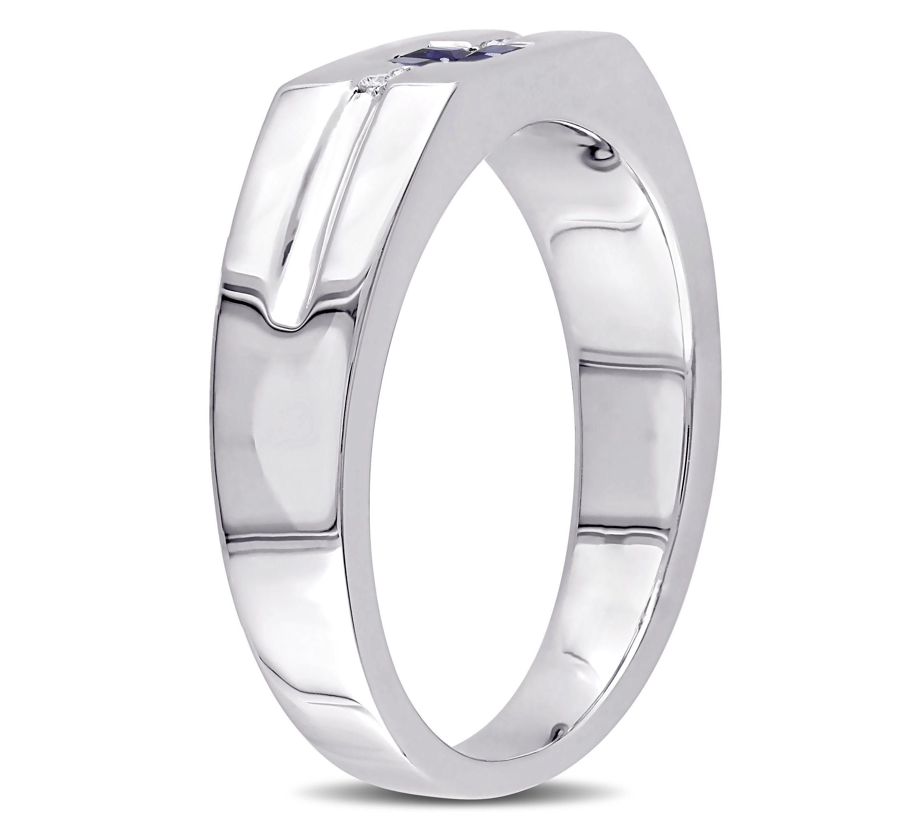 1/10 ct. t.w. Diamond and Sapphire Mens Ring in Sterling Silver