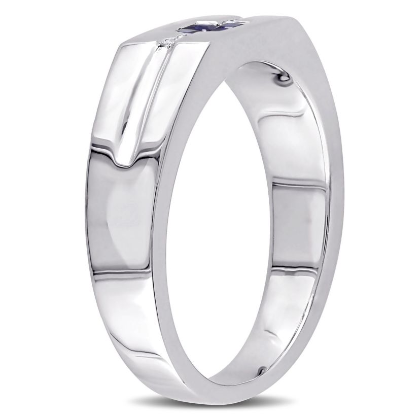 1/10 ct. t.w. Diamond and Sapphire Mens Ring in Sterling Silver