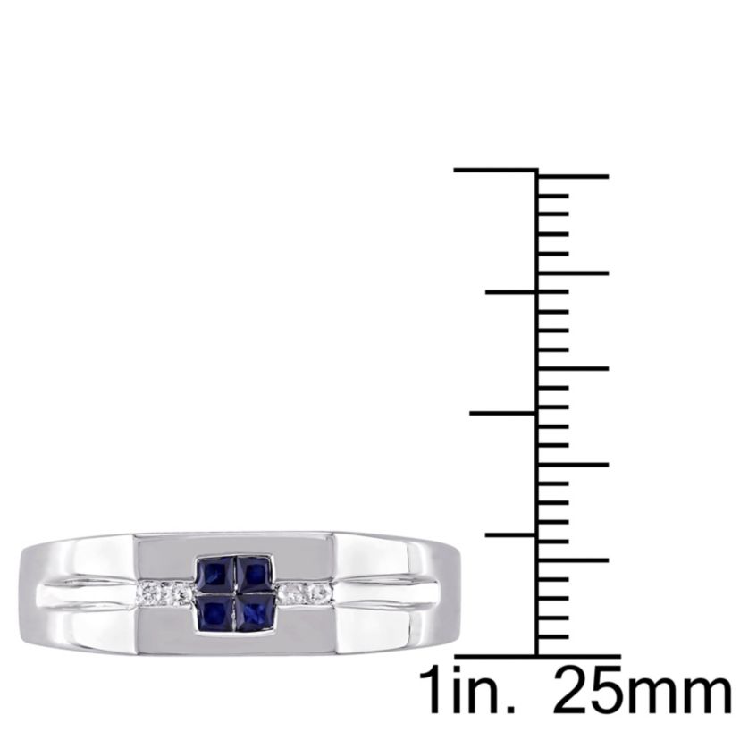 1/10 ct. t.w. Diamond and Sapphire Mens Ring in Sterling Silver