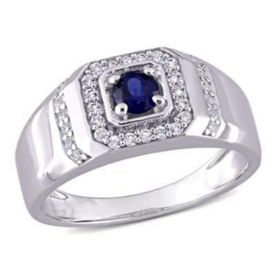 Belk & Co Lab Created Blue and White Sapphire Men's Ring in Sterling Silver, 10.5
