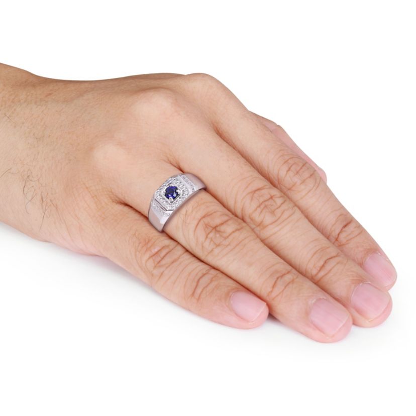 Lab Created Created Blue and Created White Sapphire Mens Ring in Sterling Silver