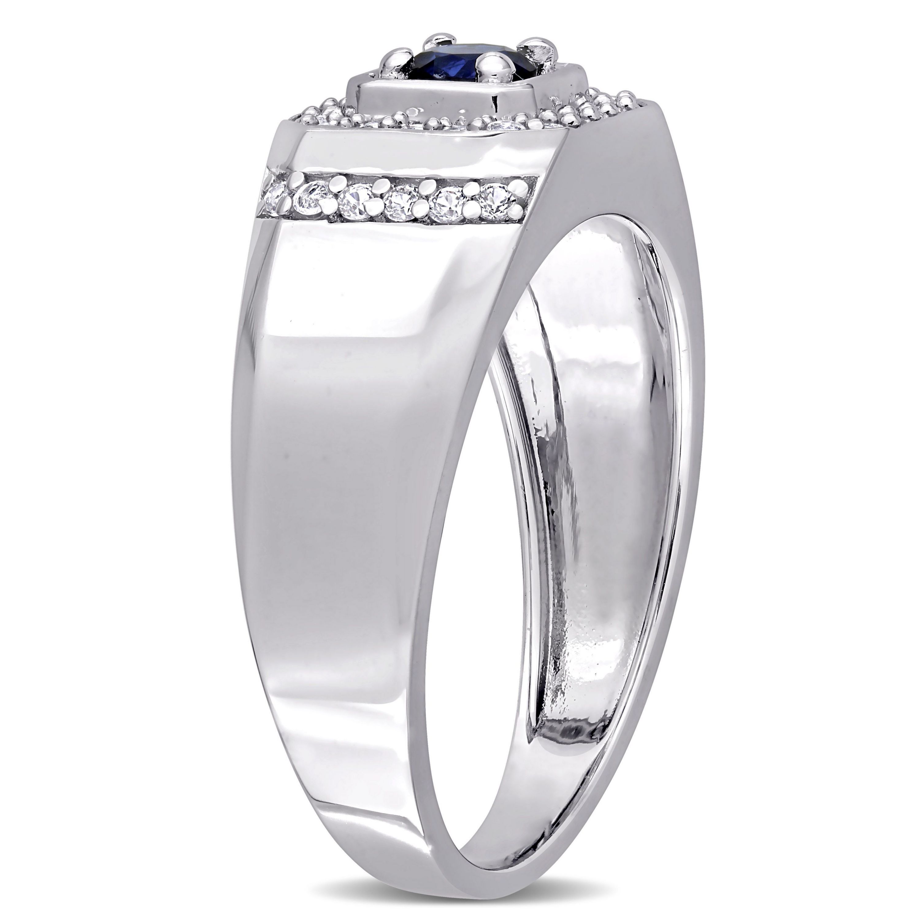 Lab Created Created Blue and Created White Sapphire Mens Ring in Sterling Silver