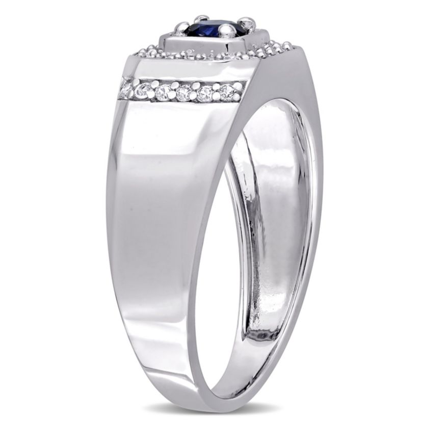 Lab Created Created Blue and Created White Sapphire Mens Ring in Sterling Silver