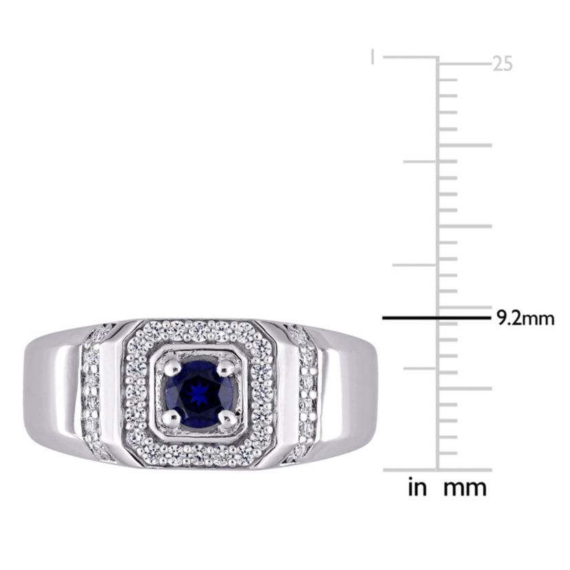 Lab Created Created Blue and Created White Sapphire Mens Ring in Sterling Silver