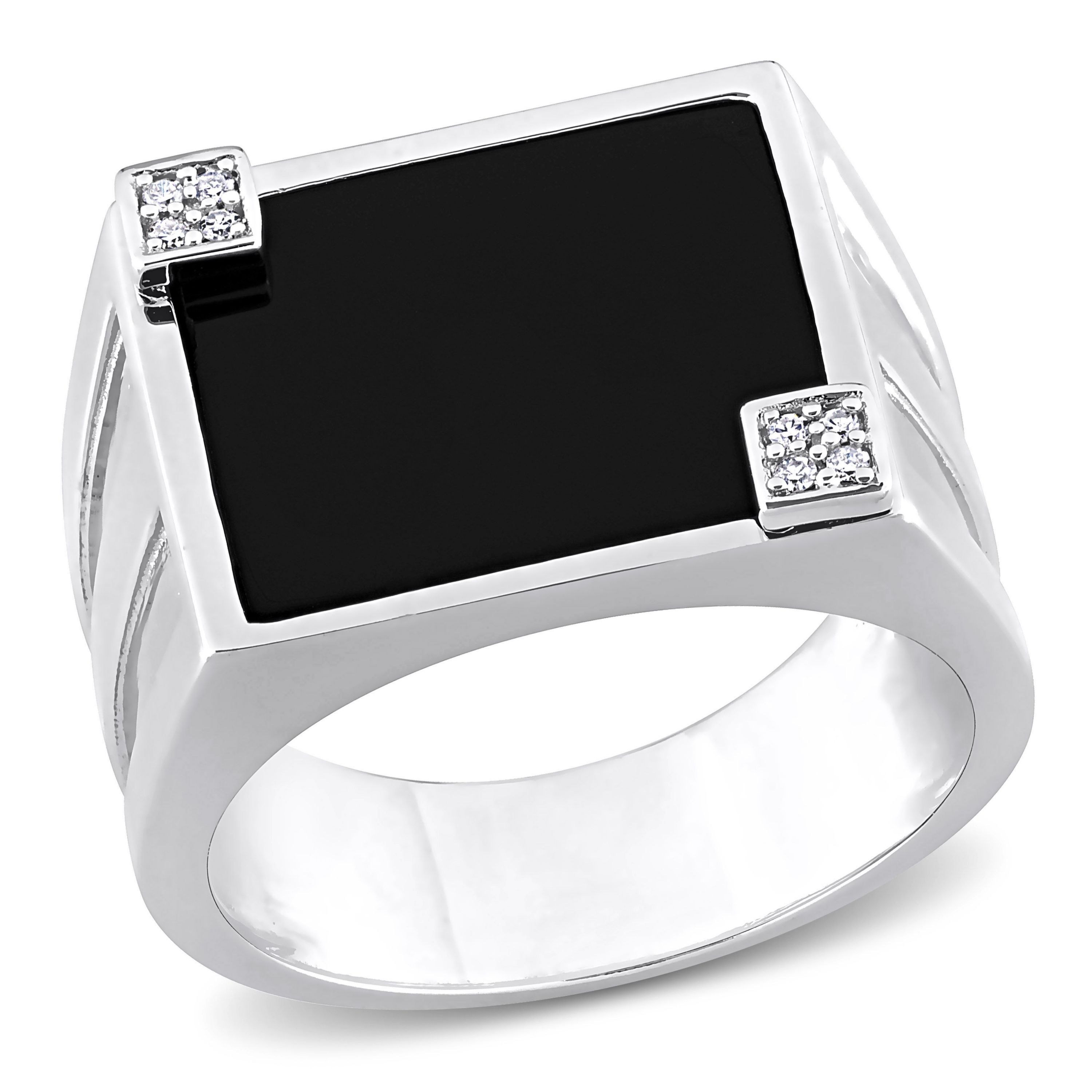 1/10 ct. t.w. Diamond and Black Onyx Mens Ring in Sterling Silver