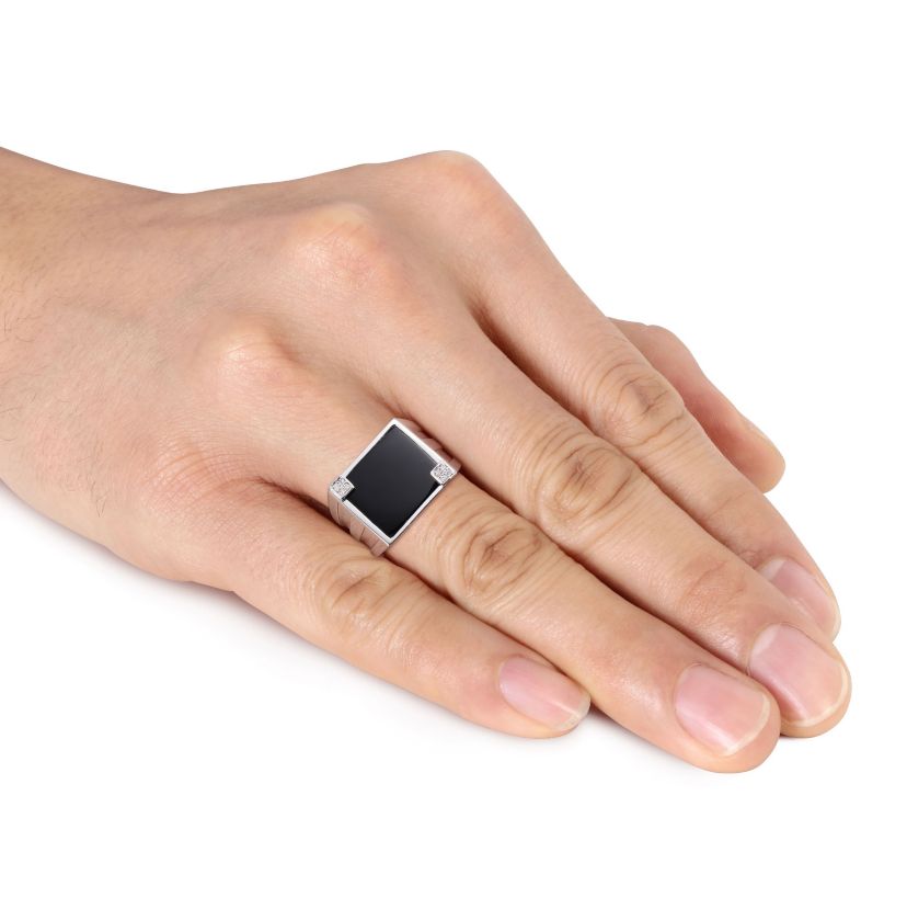 1/10 ct. t.w. Diamond and Black Onyx Mens Ring in Sterling Silver