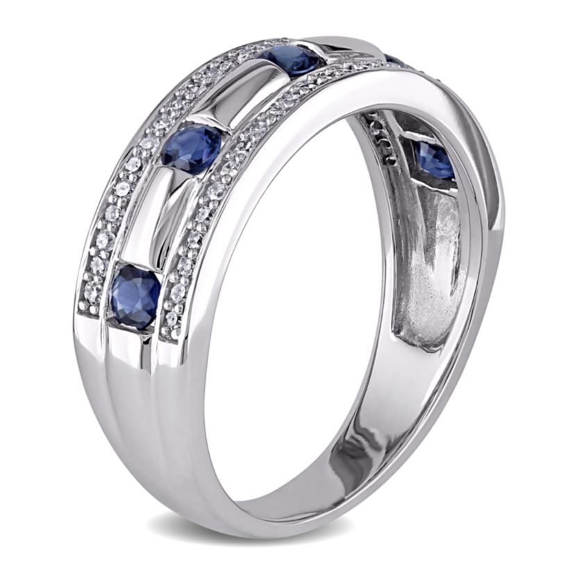 1/4 ct. t.w. Diamond and Sapphire Wedding Band Ring in 10K White Gold