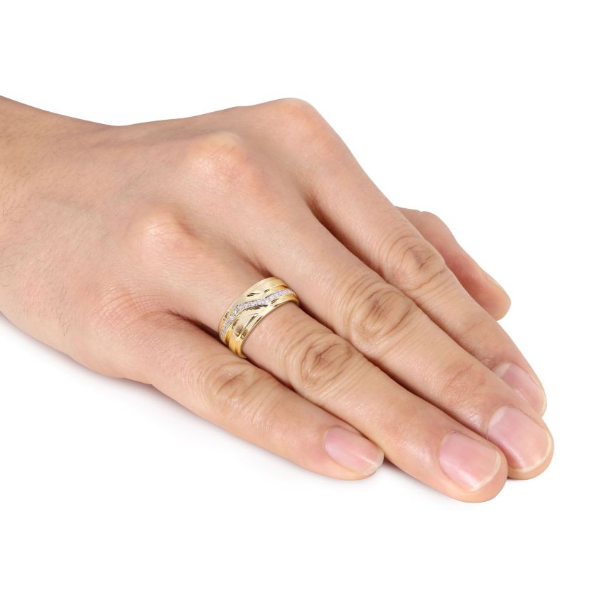 1/10 ct. t.w. Diamond Mens Ring in Yellow Plated Sterling Silver