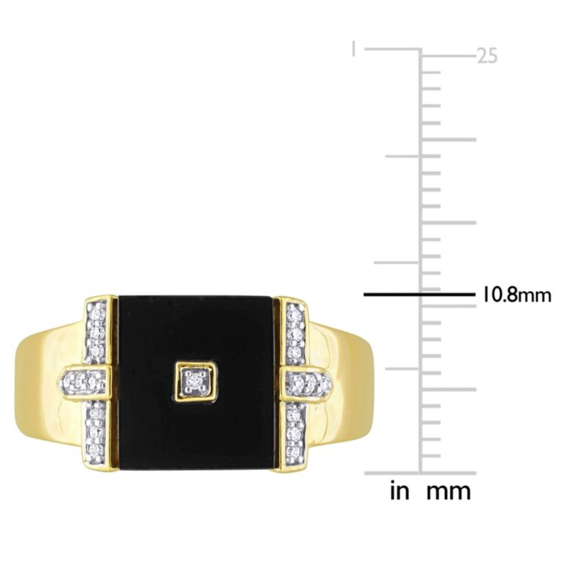 1/10 ct. t.w. Diamond and Black Onyx Mens Ring in Yellow Plated Sterling Silver
