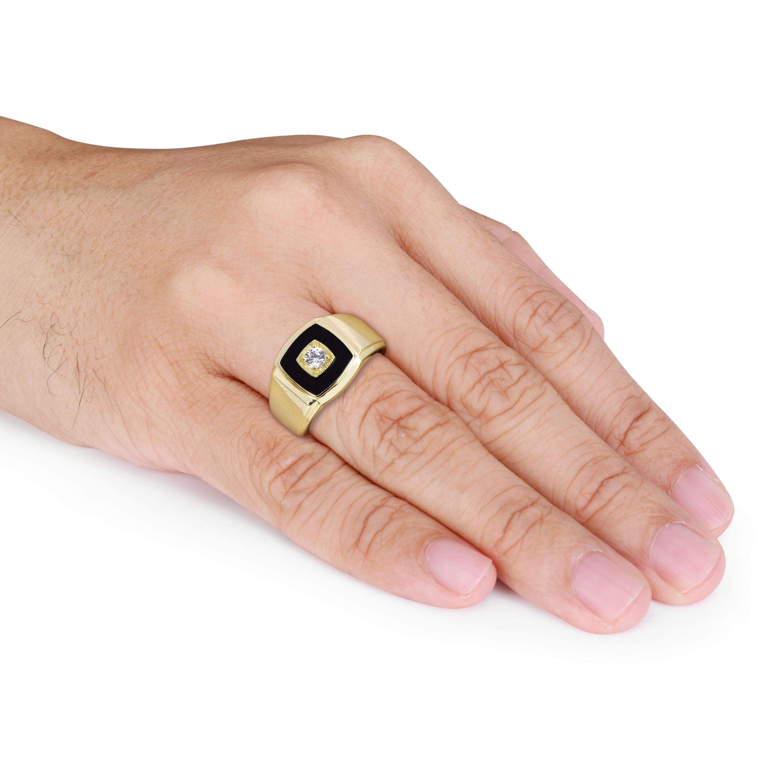 Lab Created Black Onyx and Created White Sapphire Mens Ring in Yellow Plated Sterling Silver