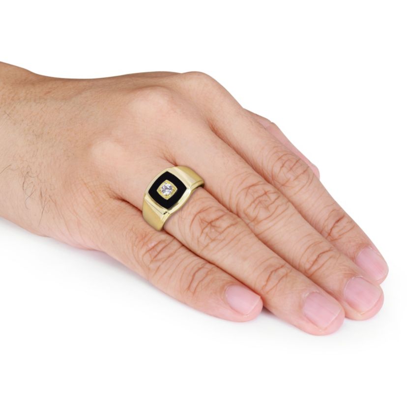 Lab Created Black Onyx and Created White Sapphire Mens Ring in Yellow Plated Sterling Silver