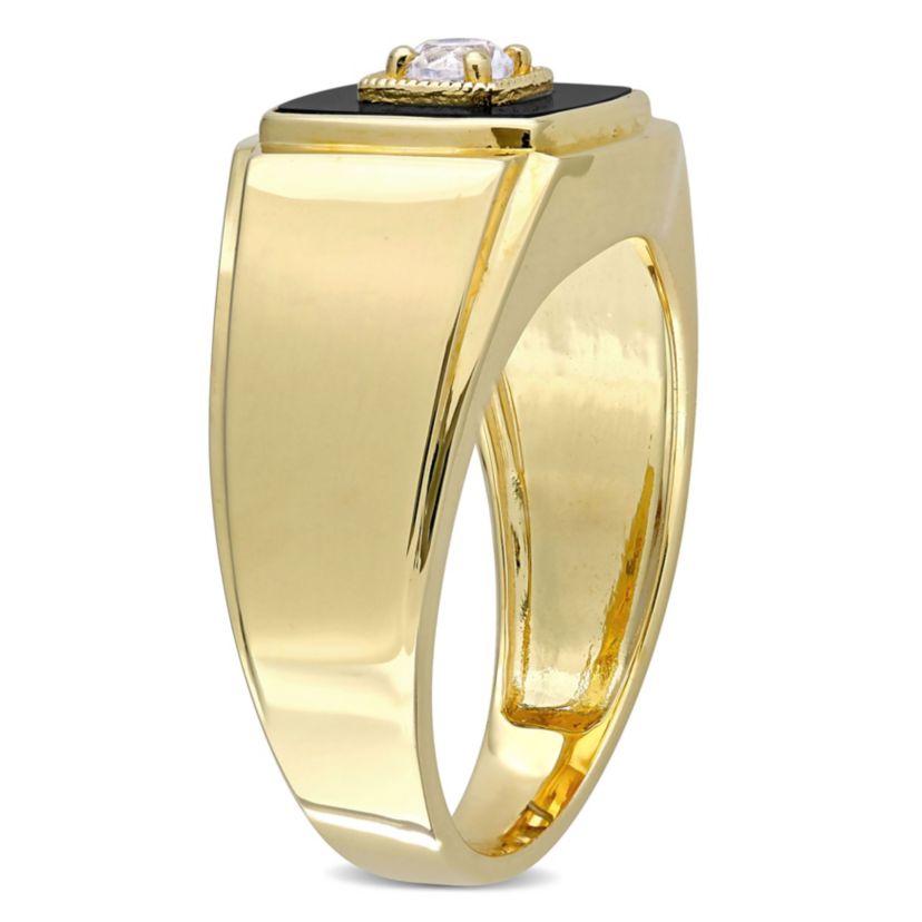 Lab Created Black Onyx and Created White Sapphire Mens Ring in Yellow Plated Sterling Silver