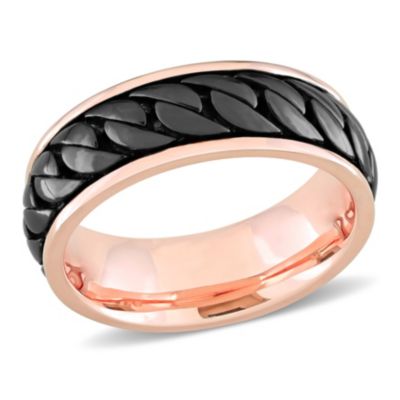 Haylee Jewels Ribbed Design Men's Ring in Rose Plated Sterling Silver with Black Rhodium Plated, Pink, 10