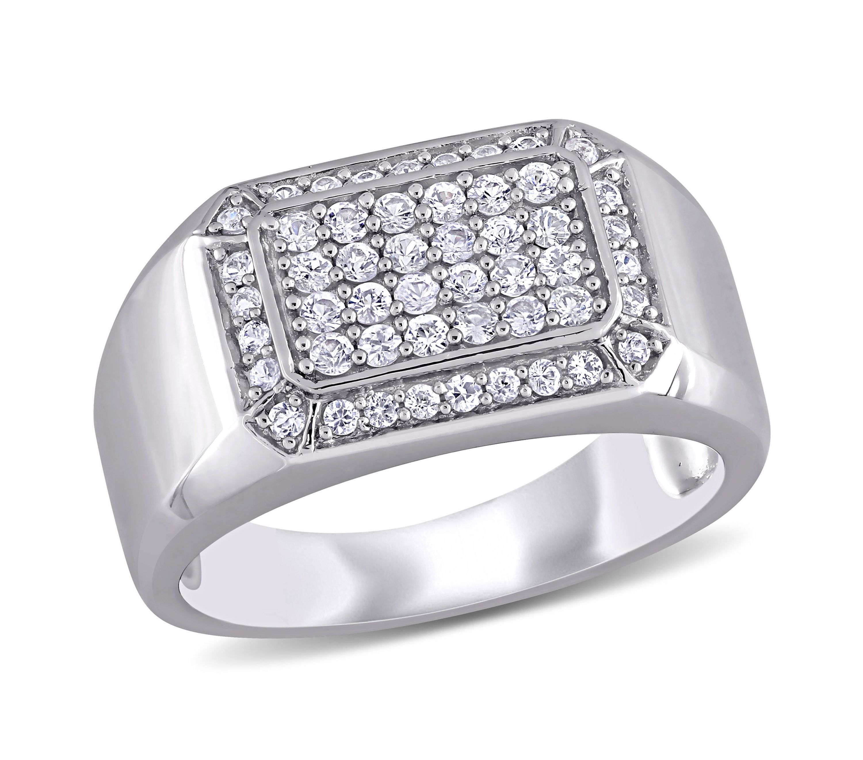 White Sapphire Mens Ring in Sterling Silver