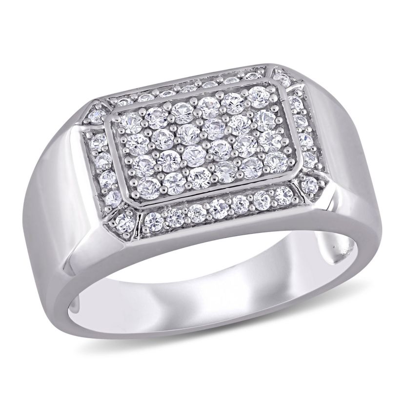 White Sapphire Mens Ring in Sterling Silver