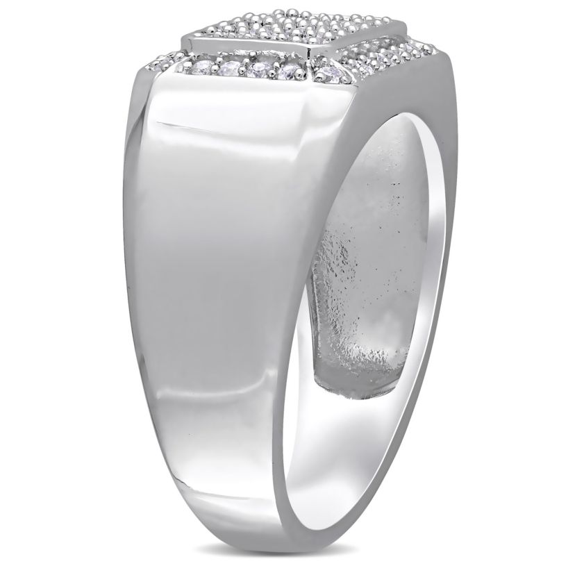 White Sapphire Mens Ring in Sterling Silver