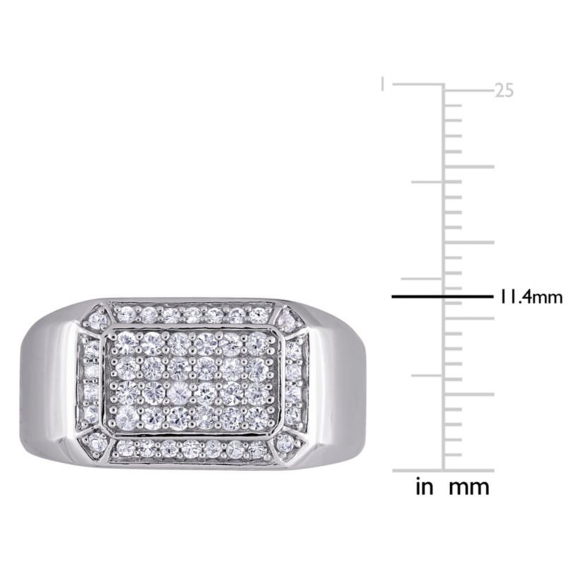 White Sapphire Mens Ring in Sterling Silver