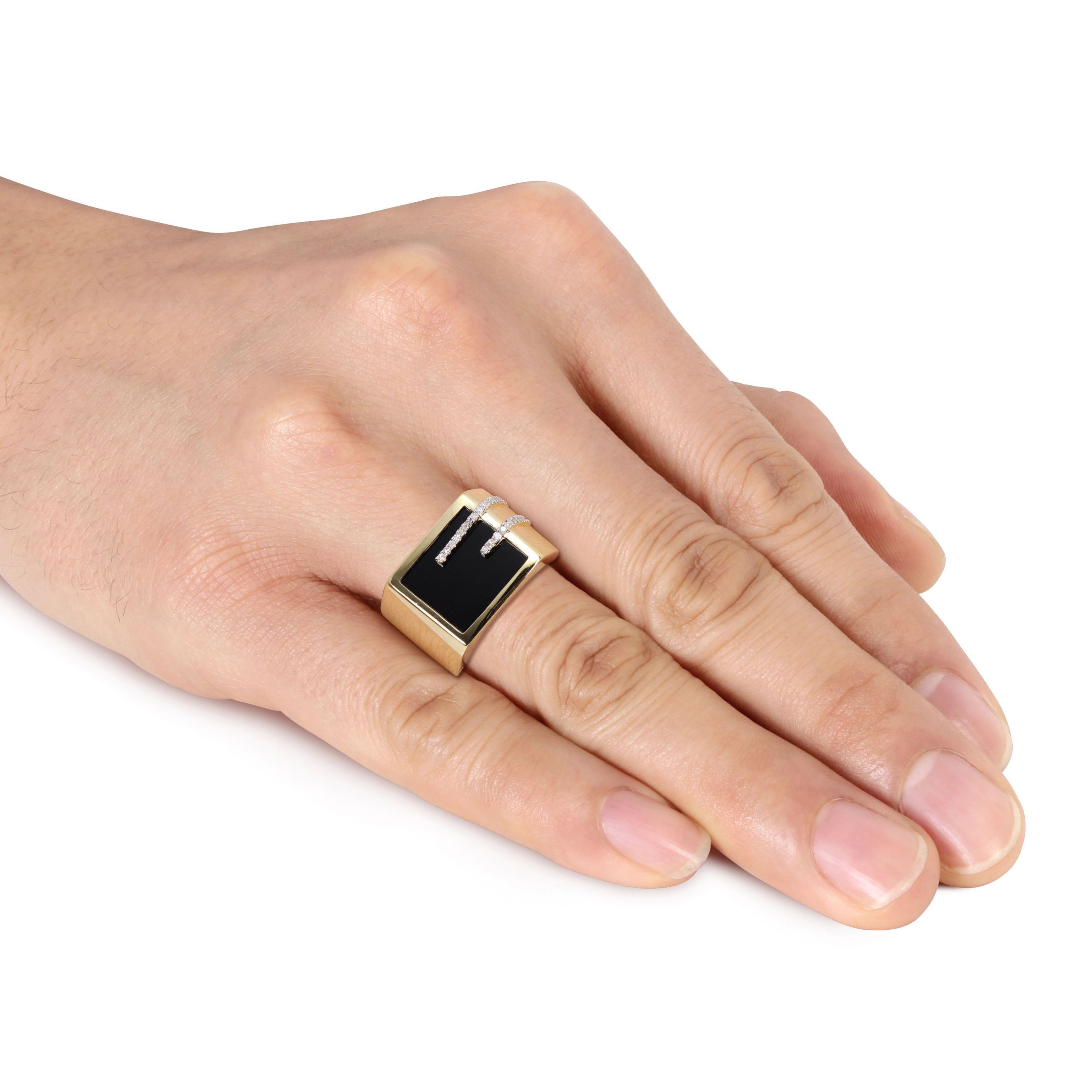 1/6 ct. t.w. Diamond and Black Onyx Mens Ring in Yellow Plated Sterling Silver