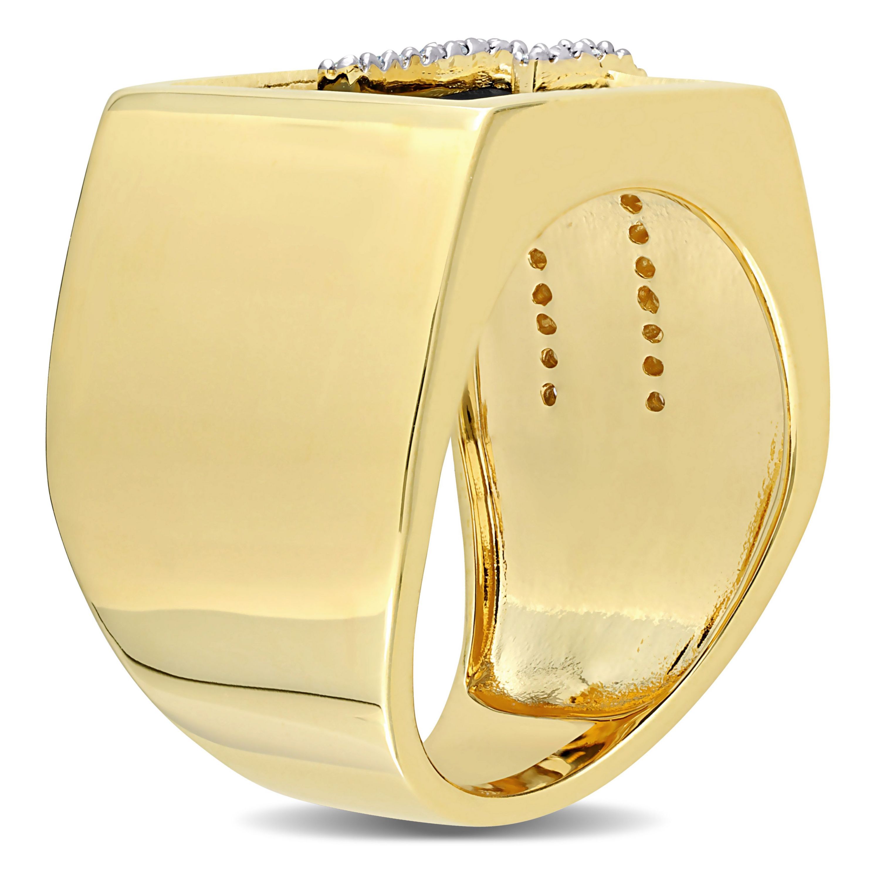 1/6 ct. t.w. Diamond and Black Onyx Mens Ring in Yellow Plated Sterling Silver