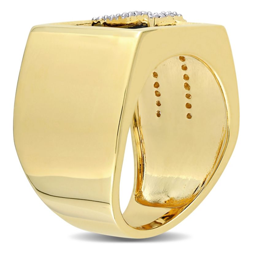 1/6 ct. t.w. Diamond and Black Onyx Mens Ring in Yellow Plated Sterling Silver