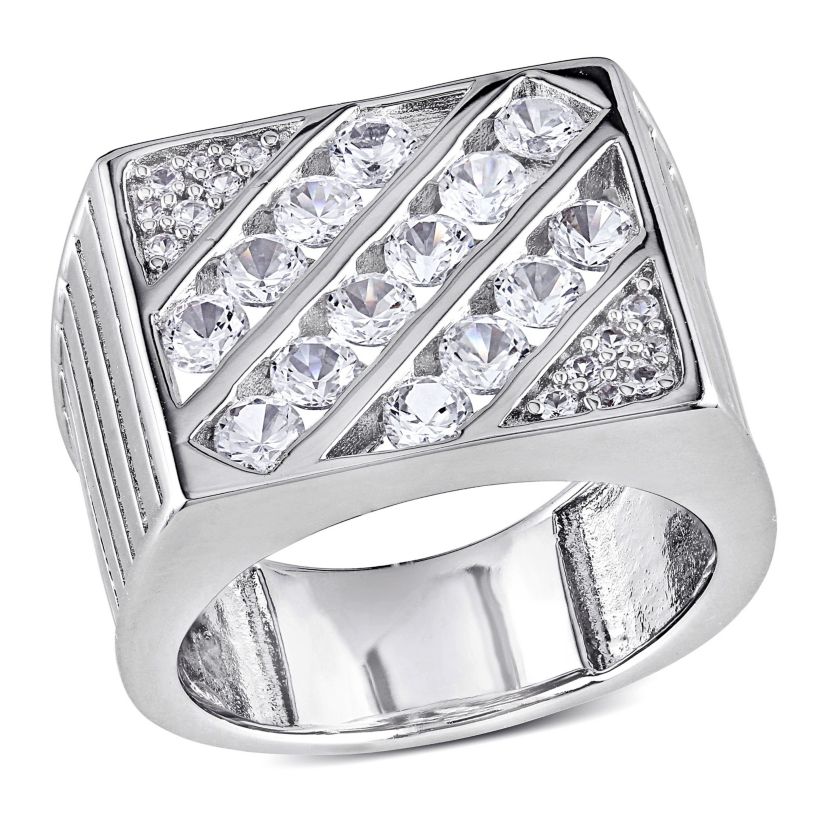 Lab Created Created White Sapphire Mens Ring in Sterling Silver