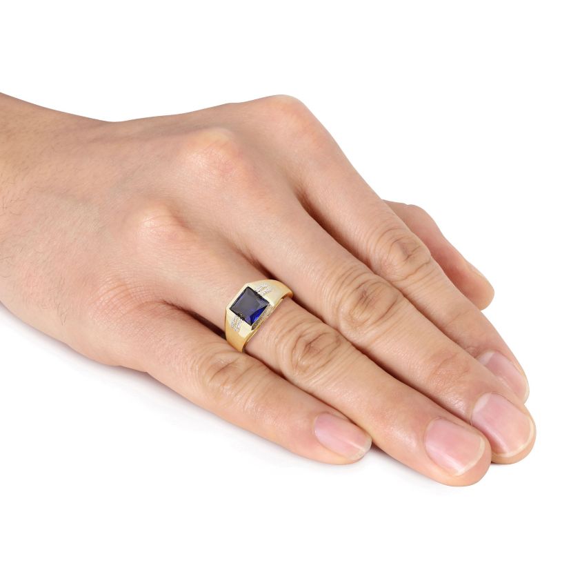 Lab Created 1/10 ct. t.w. Diamond and Created Blue Sapphire Mens Ring in 10K Yellow Gold