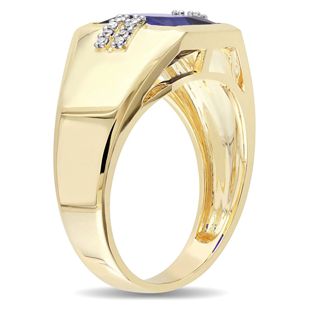 Lab Created 1/10 ct. t.w. Diamond and Created Blue Sapphire Mens Ring in 10K Yellow Gold