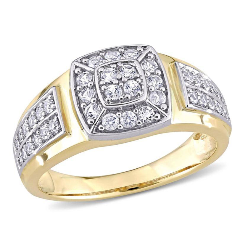 Lab Created Created White Sapphire Mens Ring in 10K Two-Tone Gold