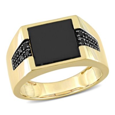 Belk & Co 1/6 ct. t.w. Black Diamond and Black Onyx Men's Ring in 10K Yellow Gold, 9.5 -  0075000588650