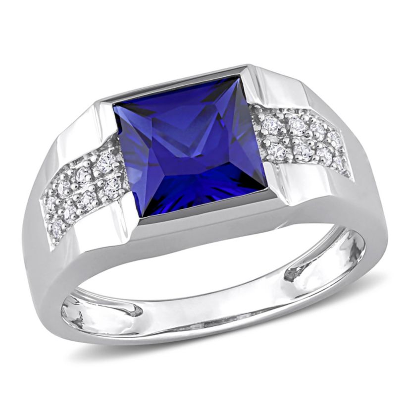 Lab Created Created Blue and Created White Sapphire Mens Ring in 10K White Gold