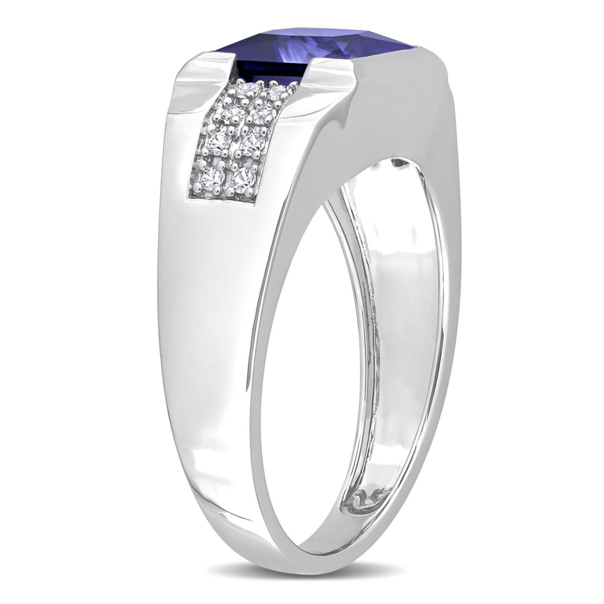 Lab Created Created Blue and Created White Sapphire Mens Ring in 10K White Gold