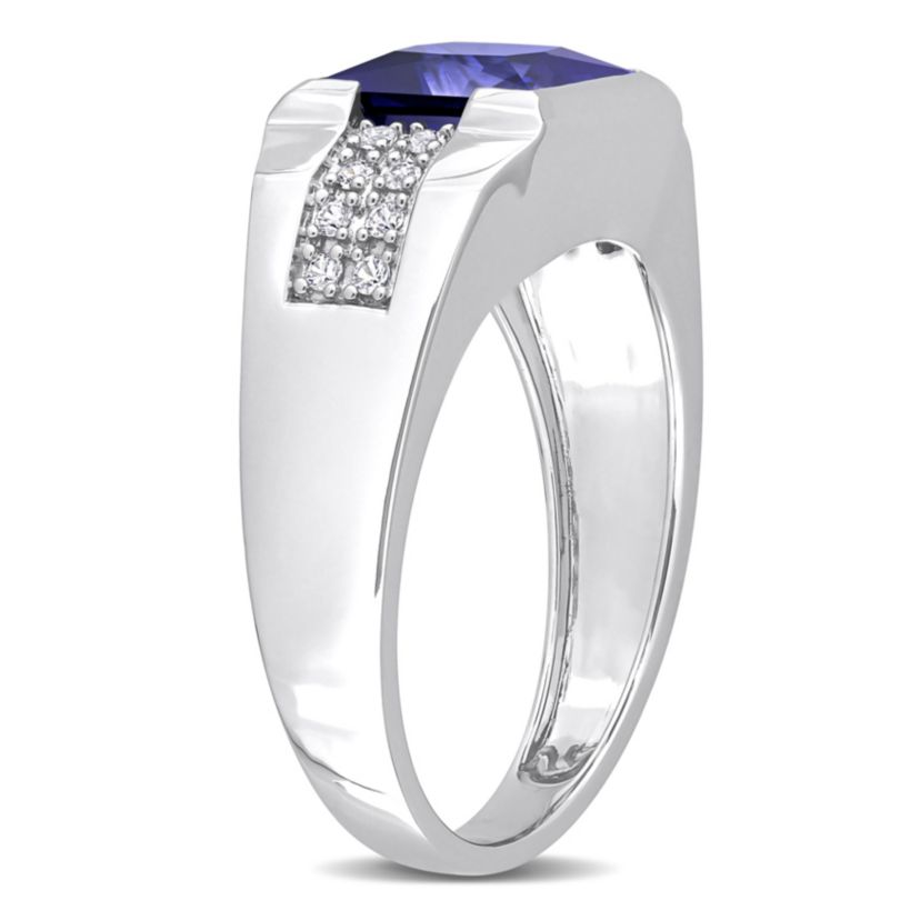 Lab Created Created Blue and Created White Sapphire Mens Ring in 10K White Gold