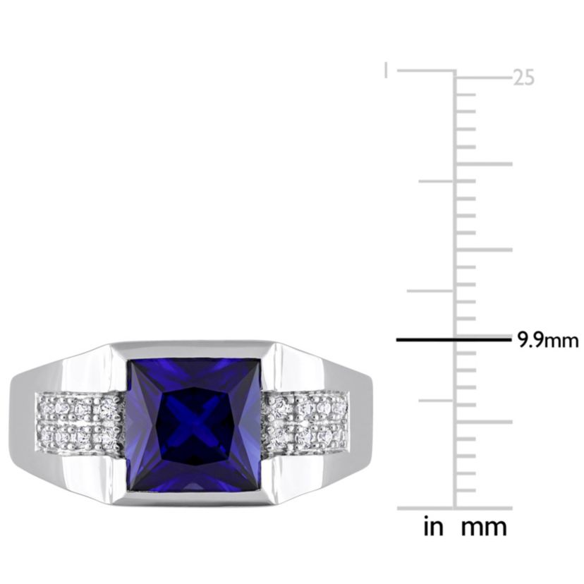 Lab Created Created Blue and Created White Sapphire Mens Ring in 10K White Gold