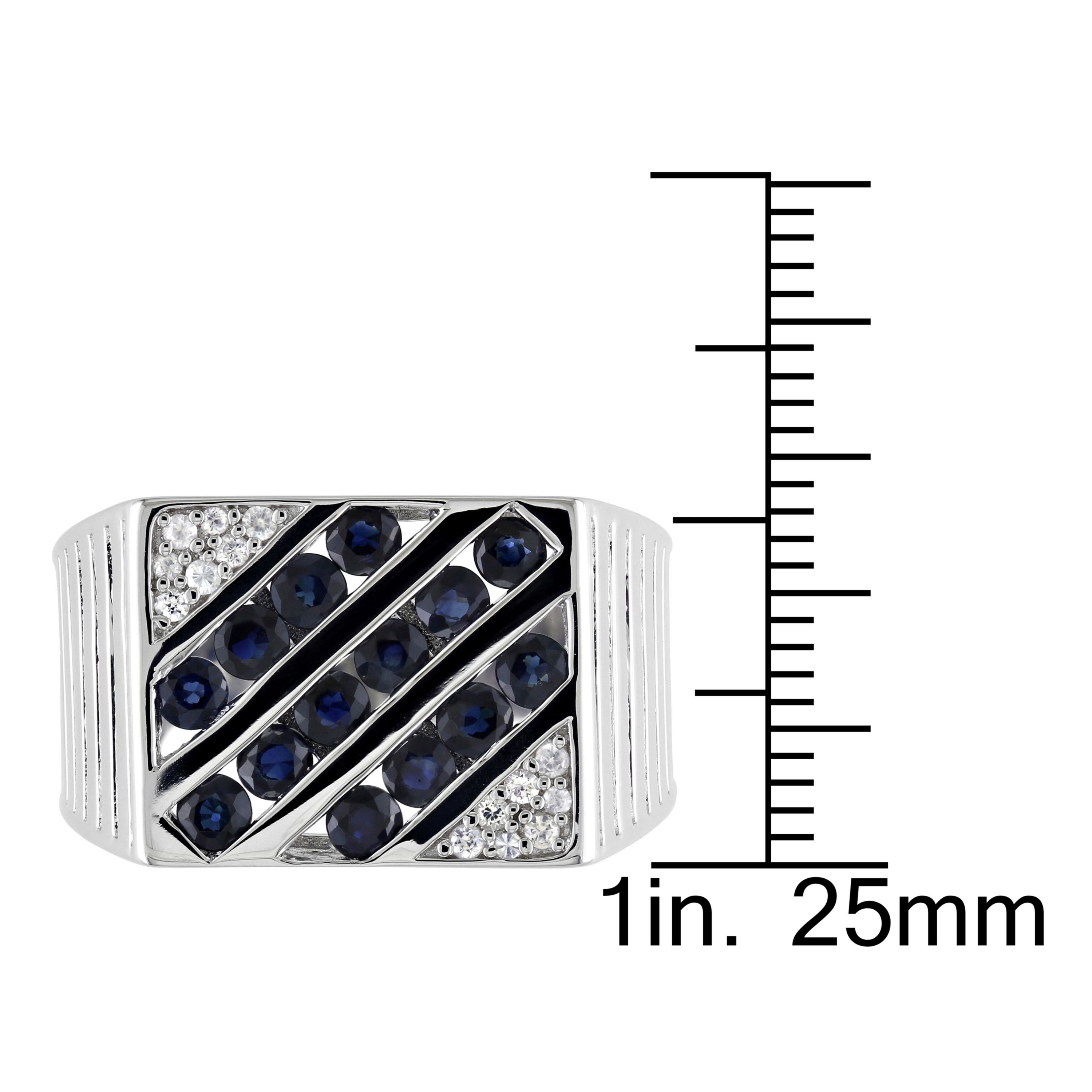Blue and White Sapphire Mens Ring in Sterling Silver