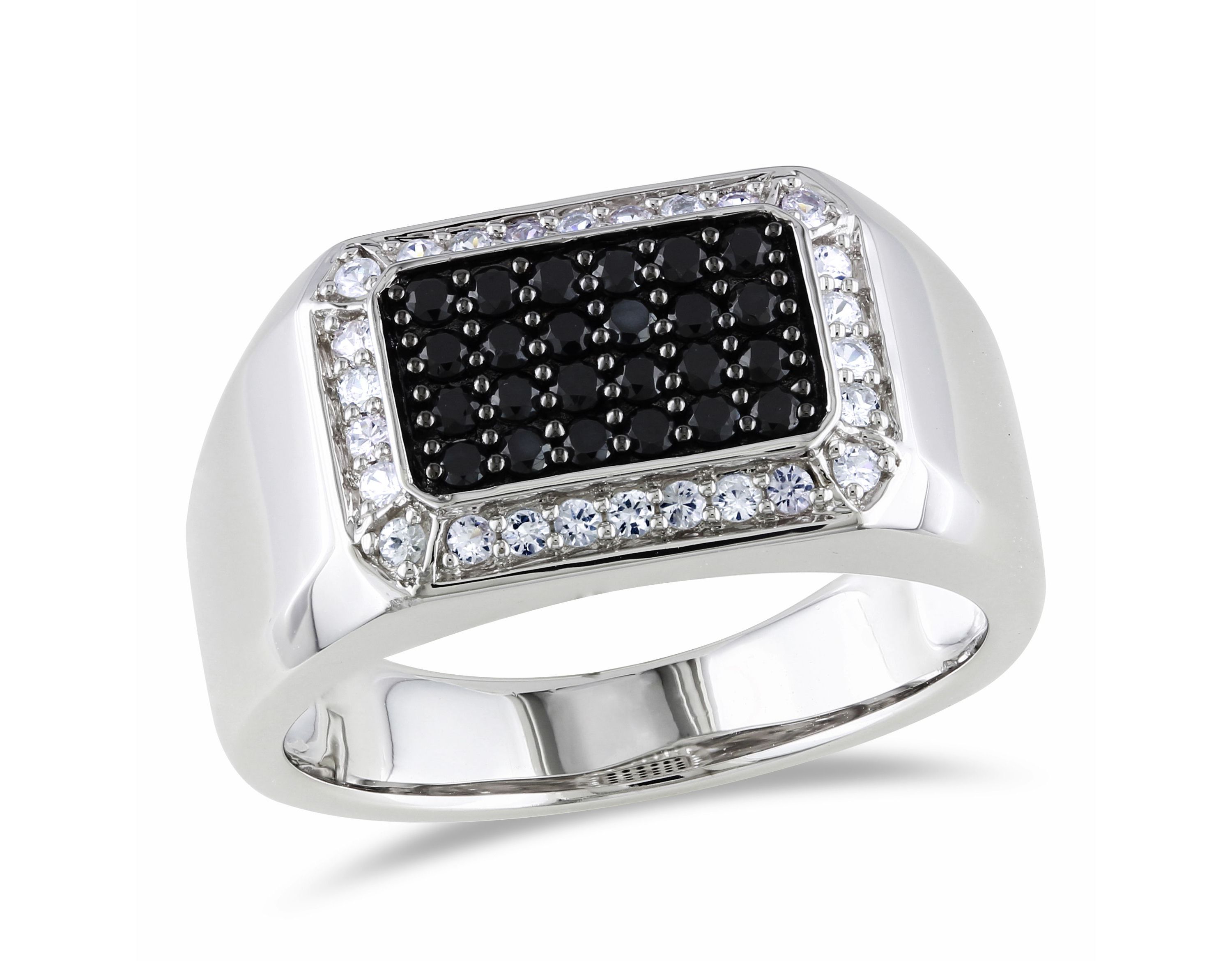 Black Spinel and White Sapphire Mens Ring in Sterling Silver with Black Rhodium Plated