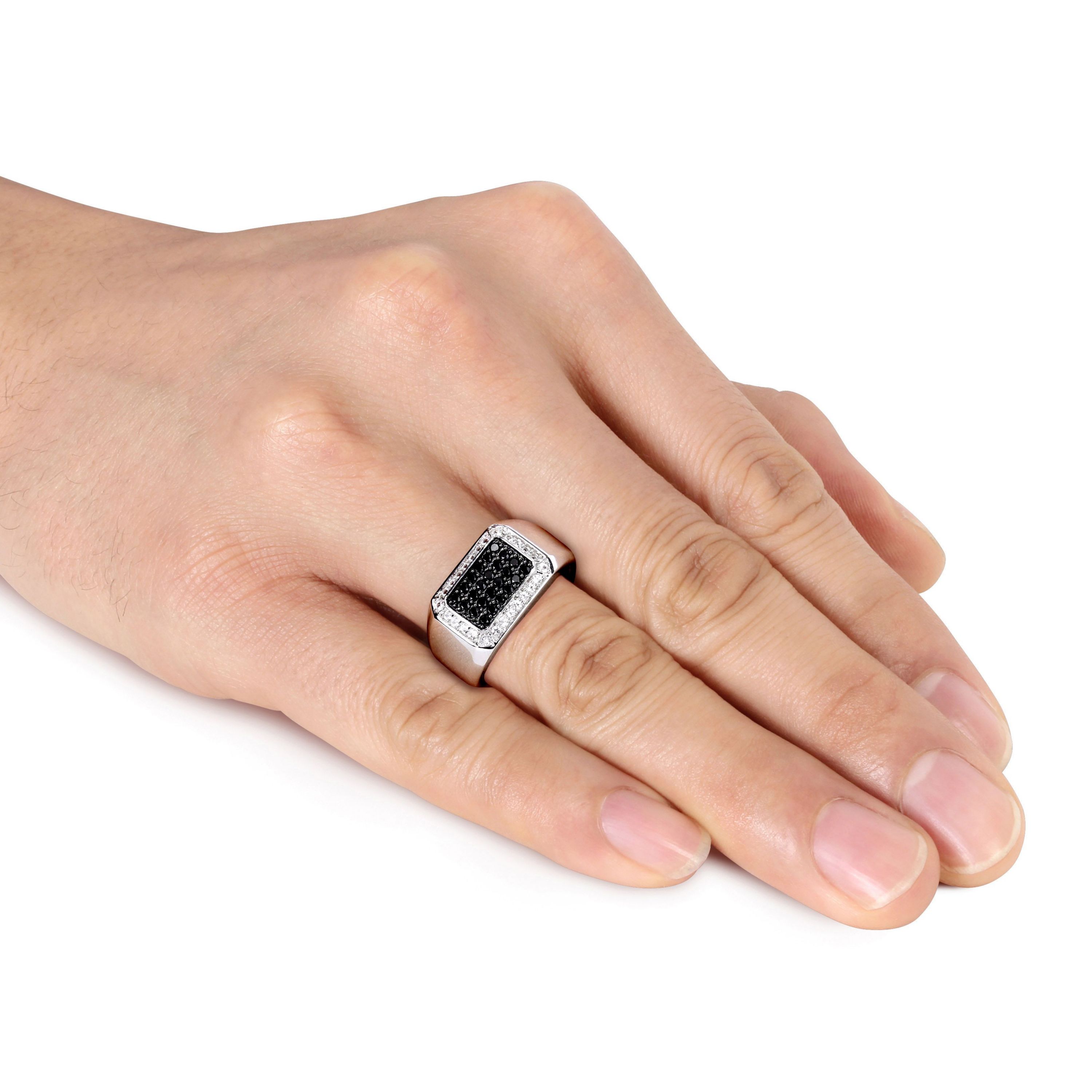 Black Spinel and White Sapphire Mens Ring in Sterling Silver with Black Rhodium Plated