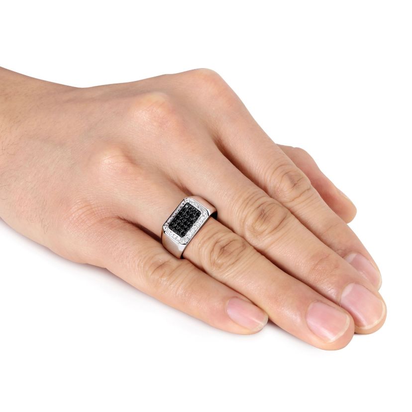 Black Spinel and White Sapphire Mens Ring in Sterling Silver with Black Rhodium Plated