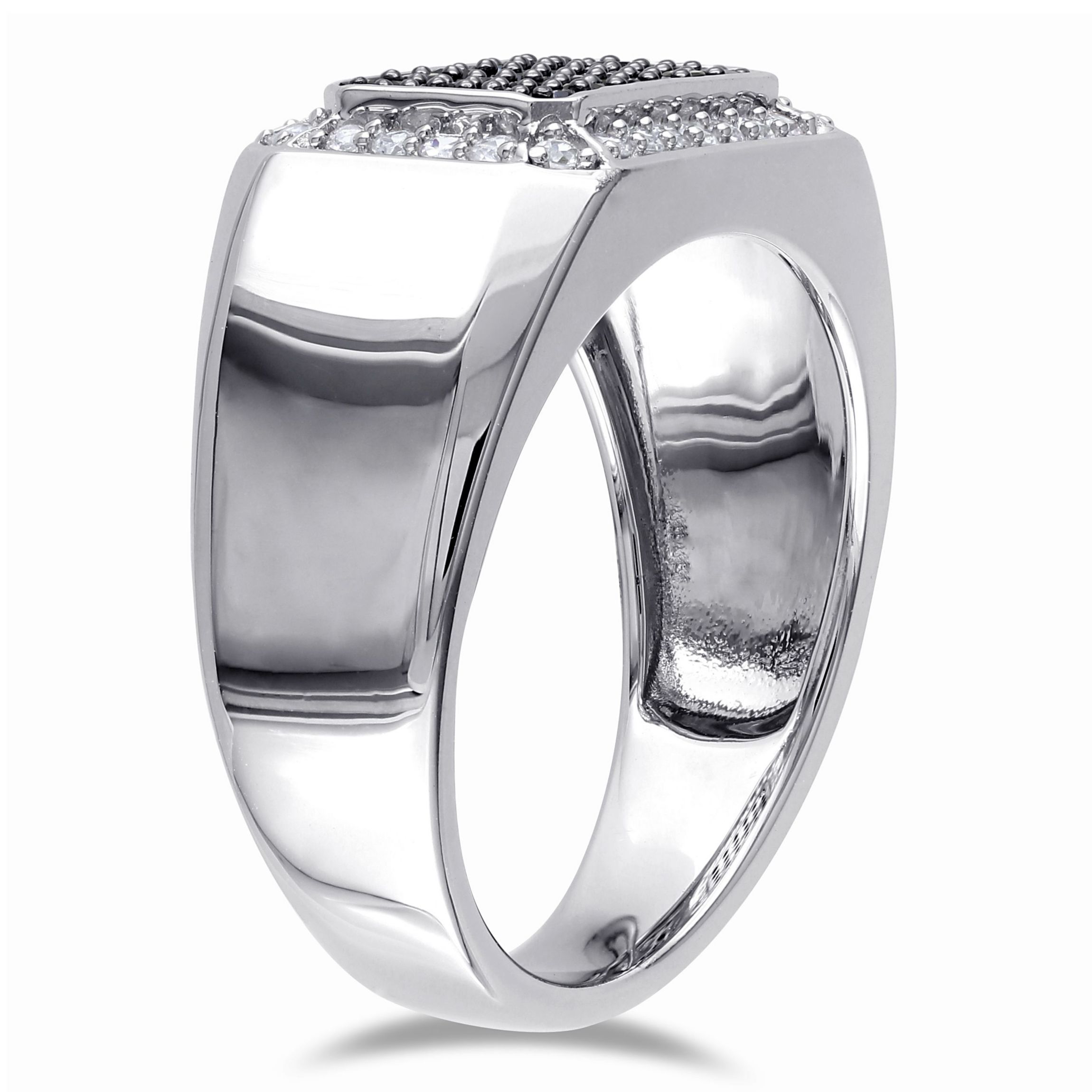 Black Spinel and White Sapphire Mens Ring in Sterling Silver with Black Rhodium Plated