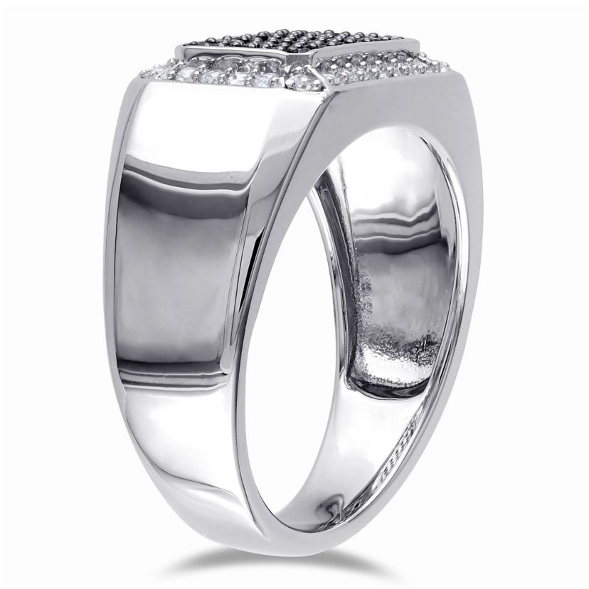Black Spinel and White Sapphire Mens Ring in Sterling Silver with Black Rhodium Plated