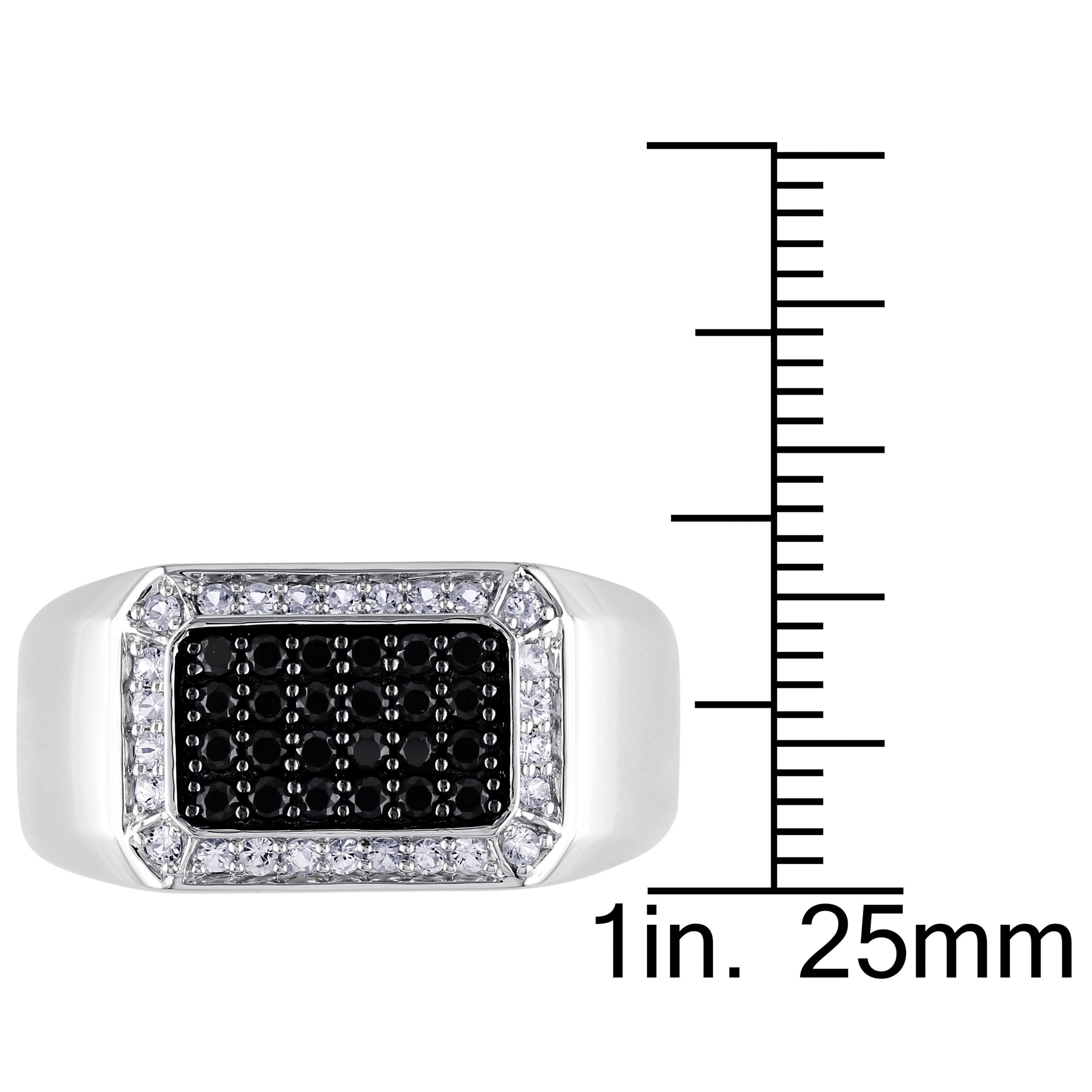 Black Spinel and White Sapphire Mens Ring in Sterling Silver with Black Rhodium Plated