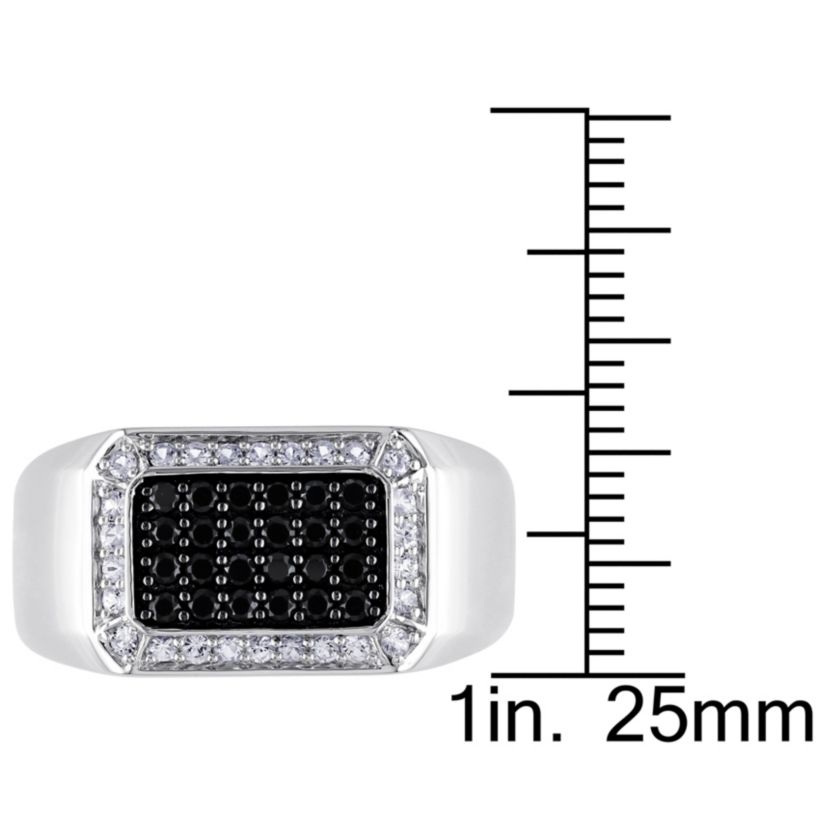 Black Spinel and White Sapphire Mens Ring in Sterling Silver with Black Rhodium Plated