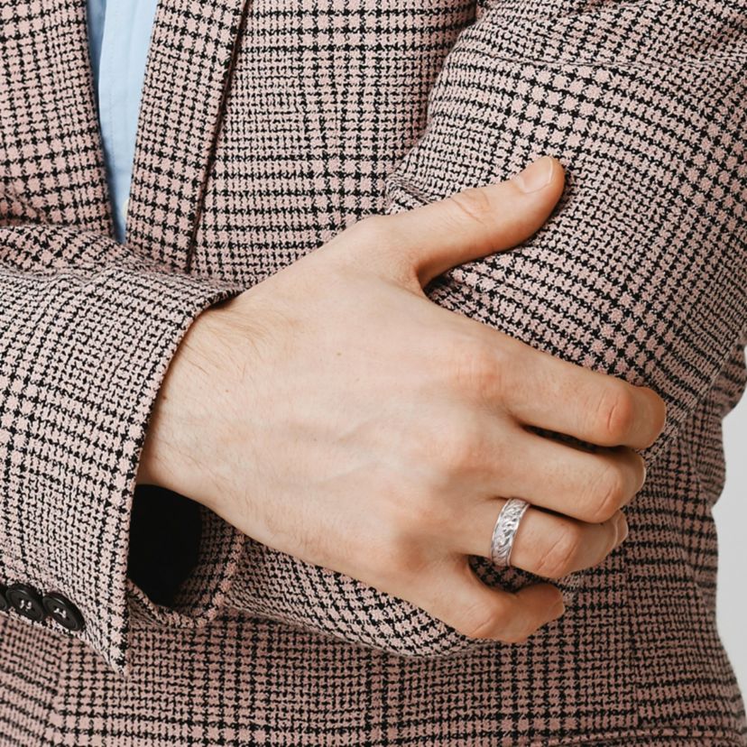 Ribbed Design Mens Ring in Sterling Silver