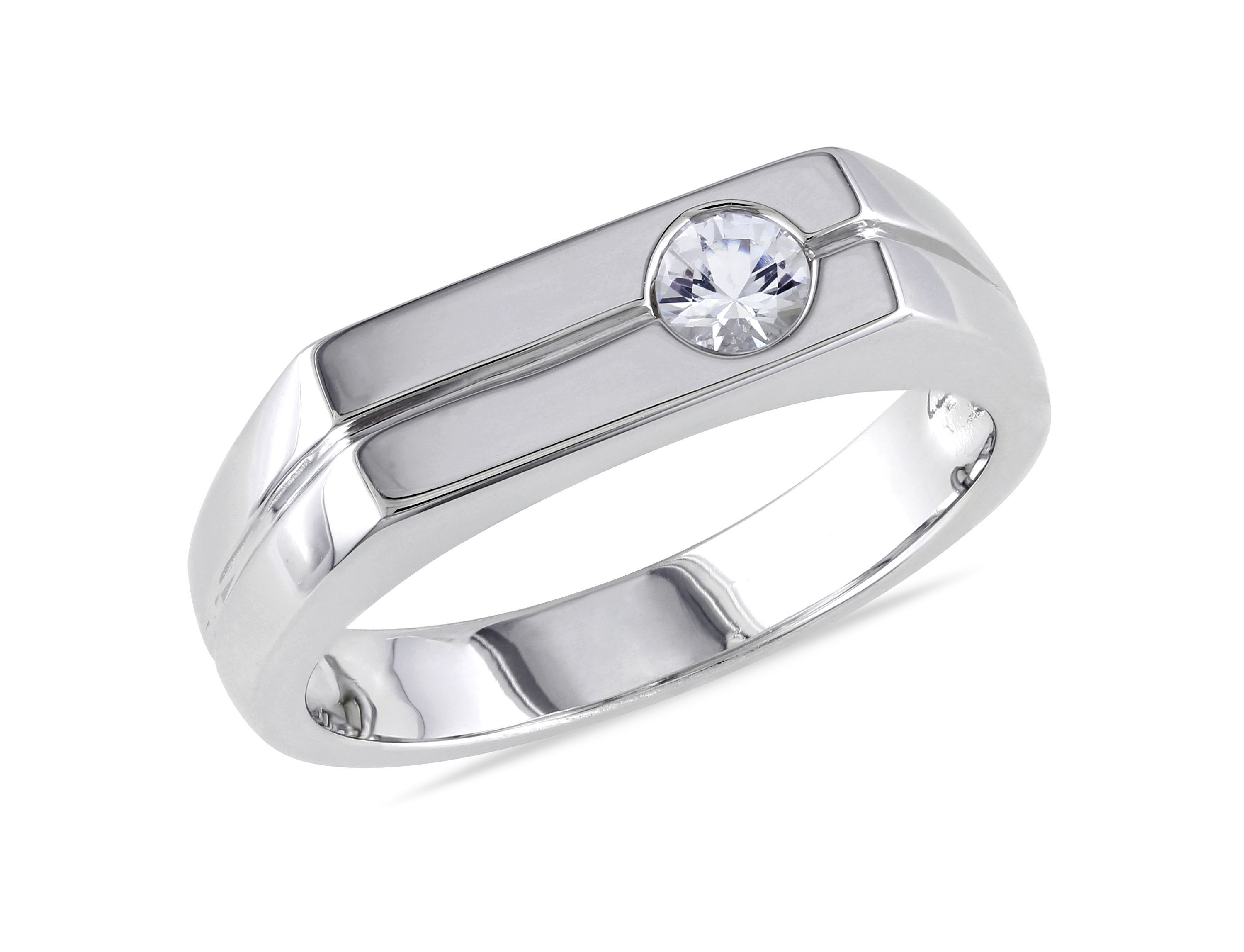 White Sapphire Mens Ring in Sterling Silver