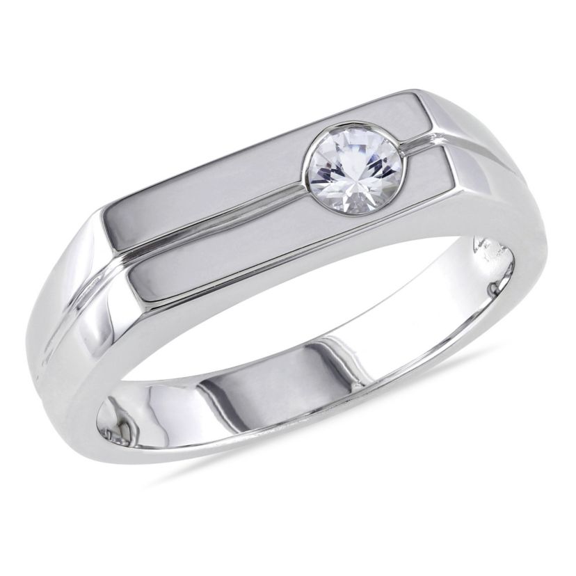 White Sapphire Mens Ring in Sterling Silver