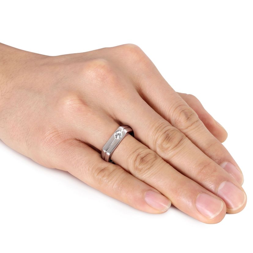 White Sapphire Mens Ring in Sterling Silver