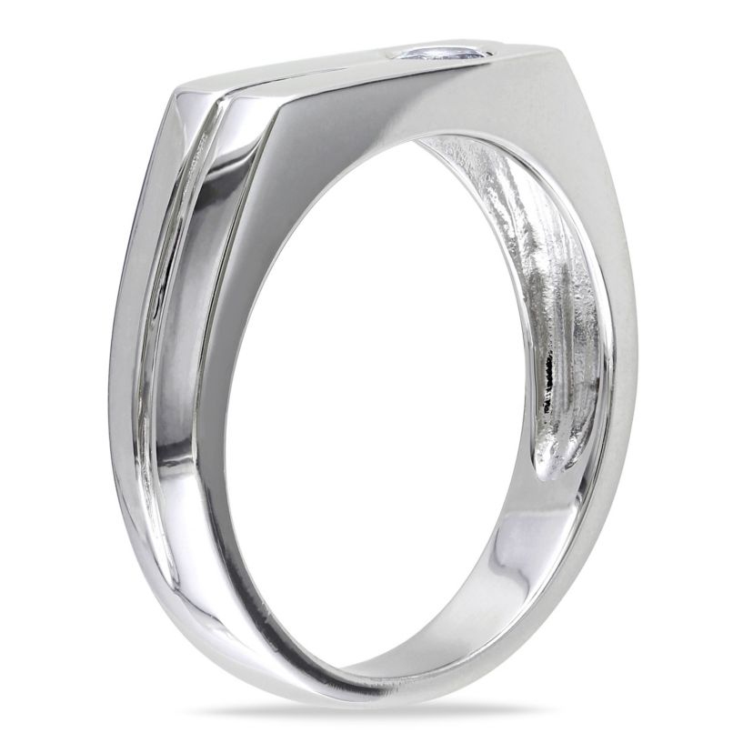 White Sapphire Mens Ring in Sterling Silver