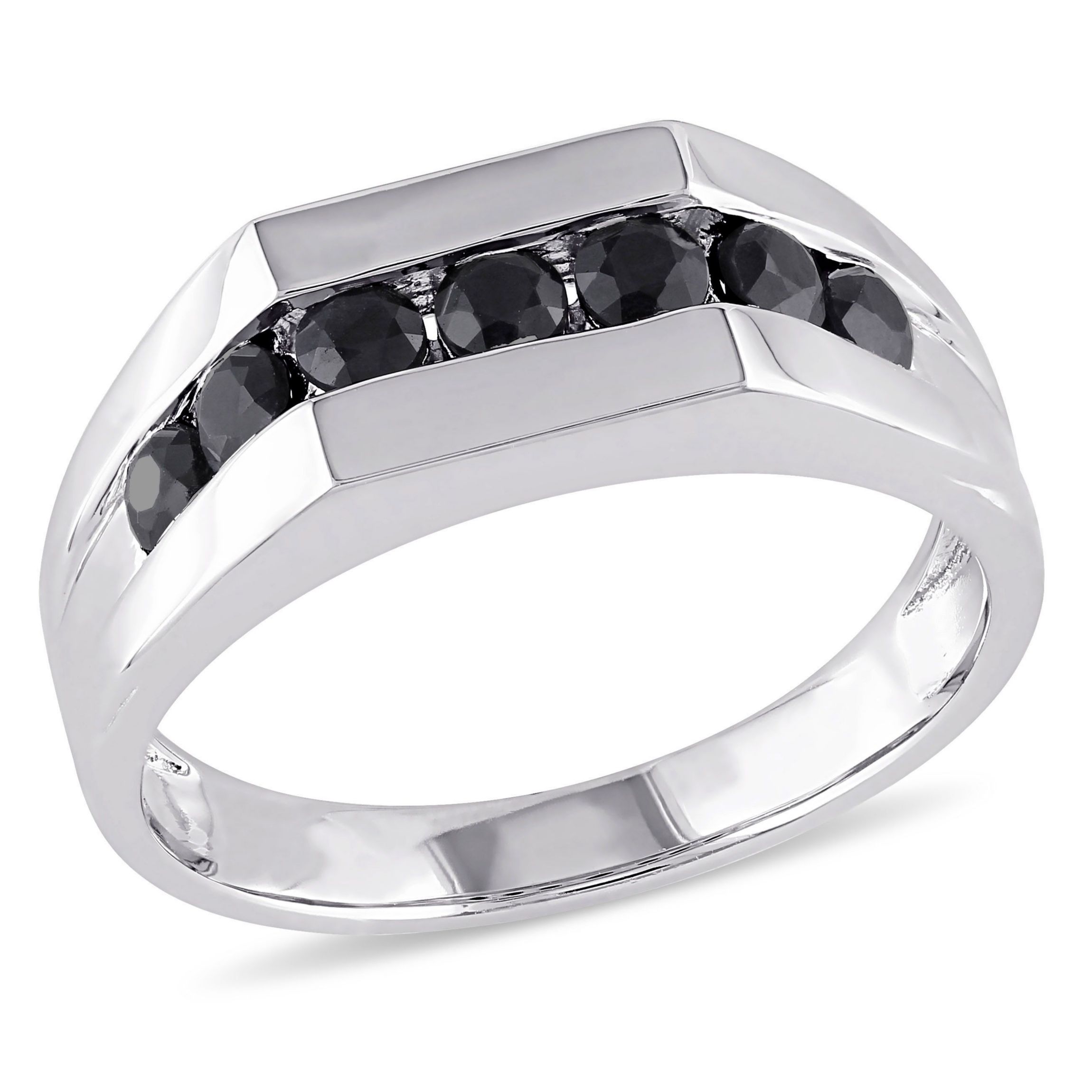 Black Sapphire Mens Ring in Sterling Silver