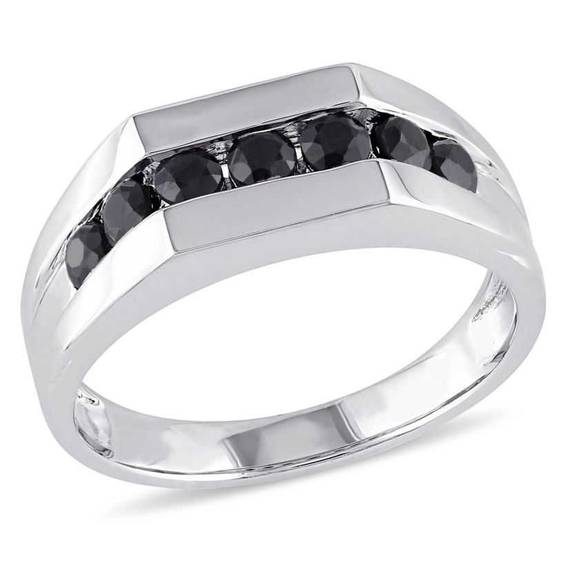 Black Sapphire Mens Ring in Sterling Silver