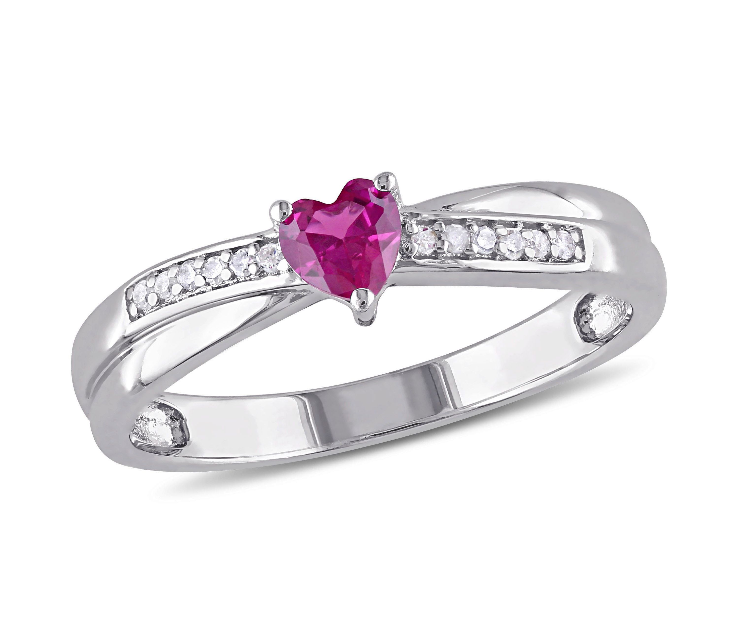 Lab Created Created Ruby and Diamond Accent Heart Ring in Sterling Silver